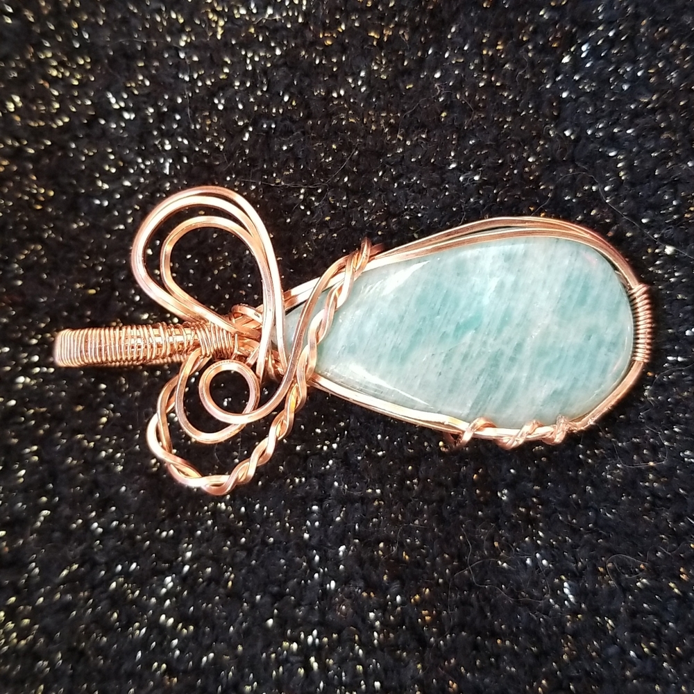 Amazonite wrapped in raw copper wire necklace